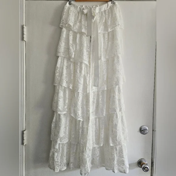 New Beach Riot Women's Ruffle Lace Maxi Skirt - Picture 1 of 6